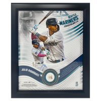 Julio Rodriguez Mariners LE Custom Framed Photo Display with Piece of Game-Used Baseball (MLB) at PristineAuction.com
