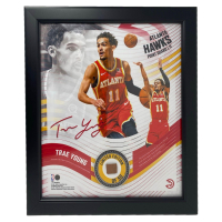 Trae Young LE Hawks Custom Framed Game-Used Basketball Piece Display at PristineAuction.com
