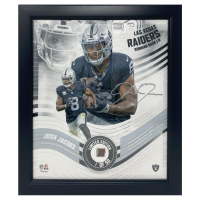 Josh Jacobs Raiders LE Custom Framed Display with Piece of Game-Used Football at PristineAuction.com