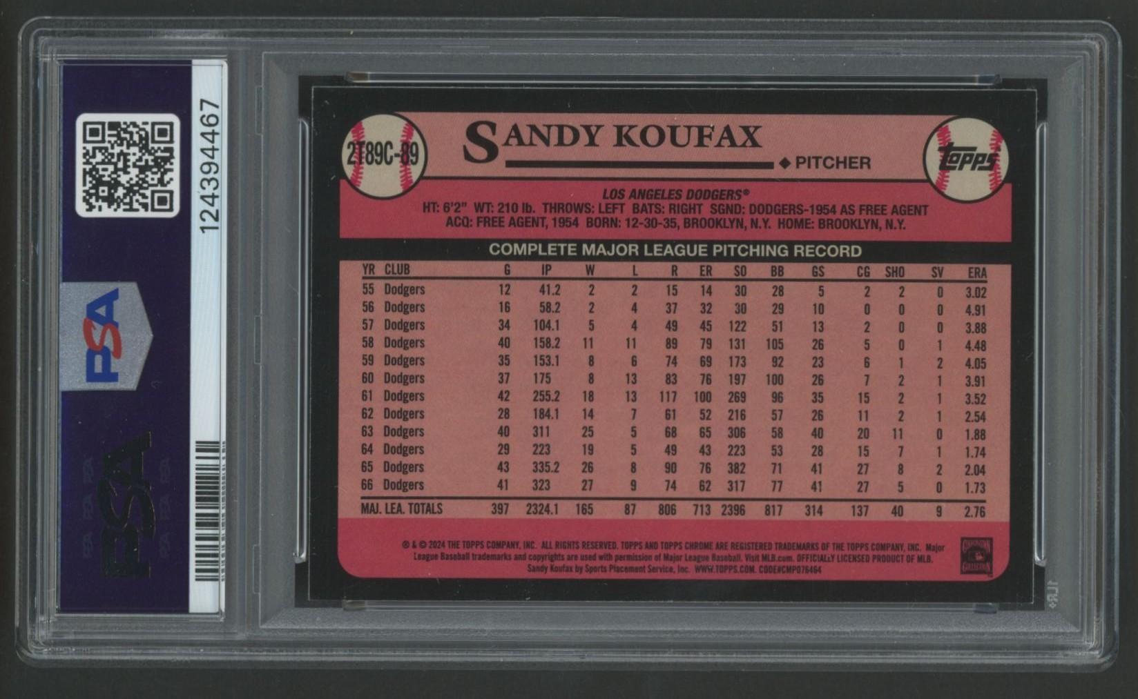 Sandy Koufax 2024 Topps Chrome Silver Pack 1989 #2T89C89 (PSA 10) at PristineAuction.com Sandy Koufax 2024 Topps Chrome Silver Pack 1989 #2T89C89 (PSA 10) at PristineAuction.com