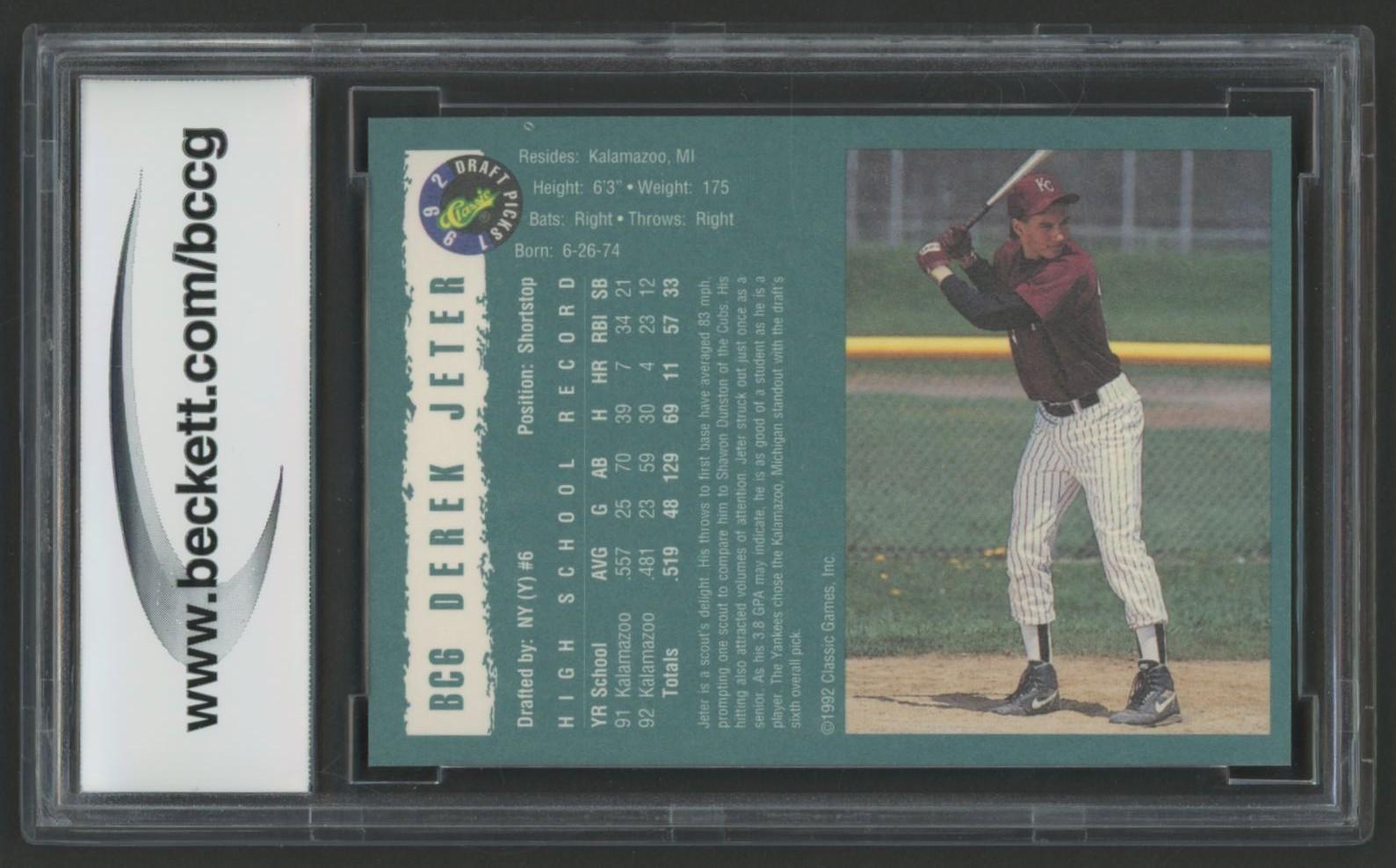 Derek Jeter 1992 Classic Draft Picks Foil Bonus #BC6 RC (BCCG 9) at PristineAuction.com Derek Jeter 1992 Classic Draft Picks Foil Bonus #BC6 RC (BCCG 9) at PristineAuction.com