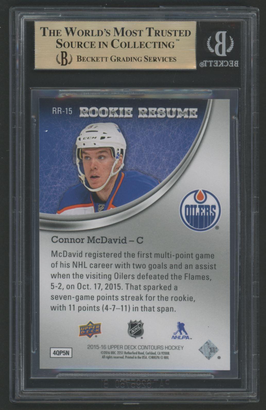 Connor McDavid 2015-16 Upper Deck Contours Rookie Resume #RR15 #271/399 (BGS 9.5) at PristineAuction.com Connor McDavid 2015-16 Upper Deck Contours Rookie Resume #RR15 #271/399 (BGS 9.5) at PristineAuction.com