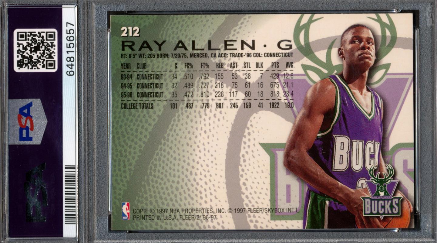 Ray Allen Signed 1996-97 Fleer #212 RC (PSA 8) at PristineAuction.com Ray Allen Signed 1996-97 Fleer #212 RC (PSA 8) at PristineAuction.com