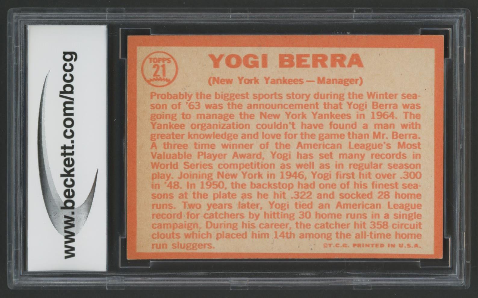 Yogi Berra 1964 Topps #21 MG (BCCG 9) at PristineAuction.com Yogi Berra 1964 Topps #21 MG (BCCG 9) at PristineAuction.com