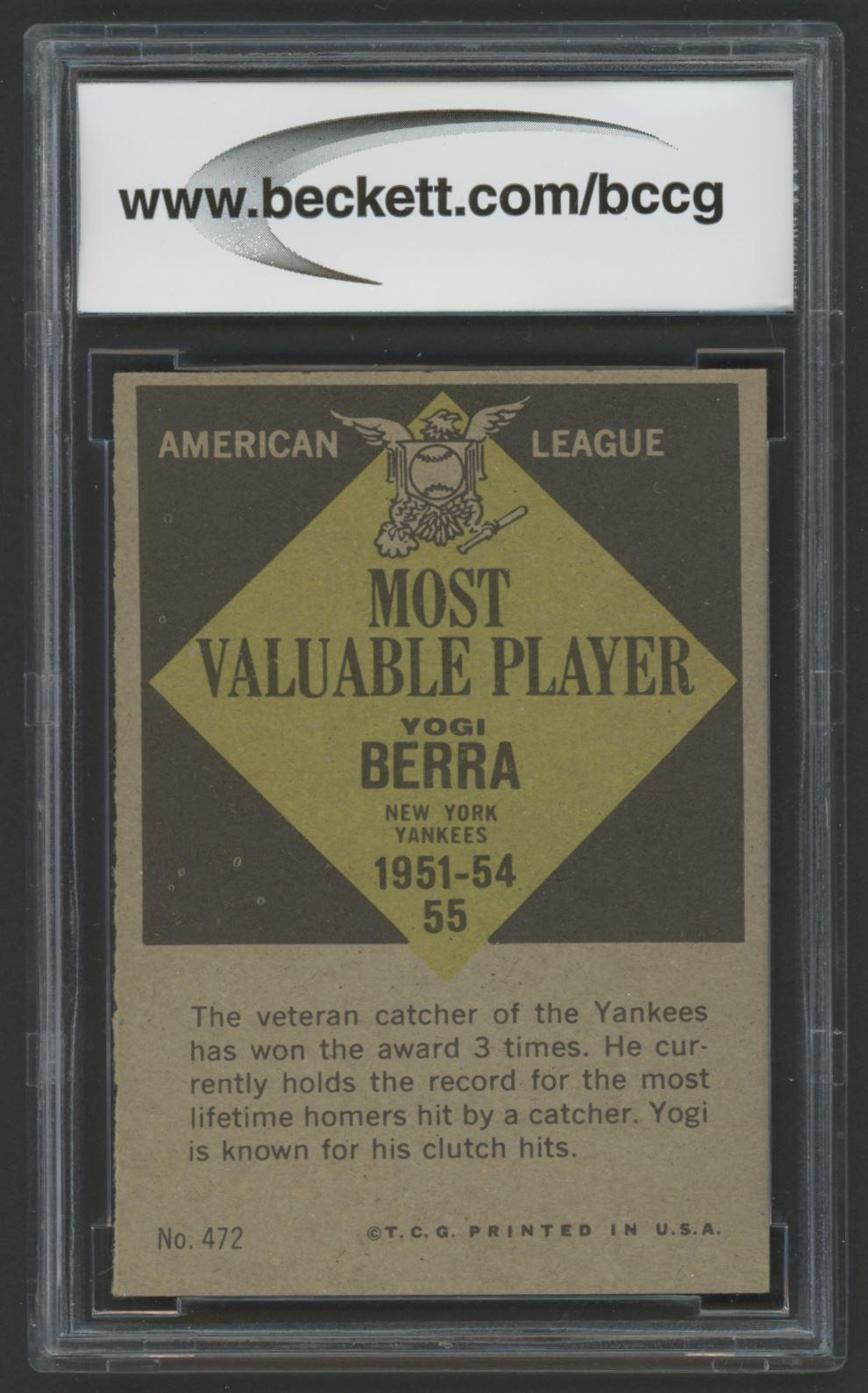 Yogi Berra 1961 Topps #472 MVP (BCCG 8) at PristineAuction.com Yogi Berra 1961 Topps #472 MVP (BCCG 8) at PristineAuction.com