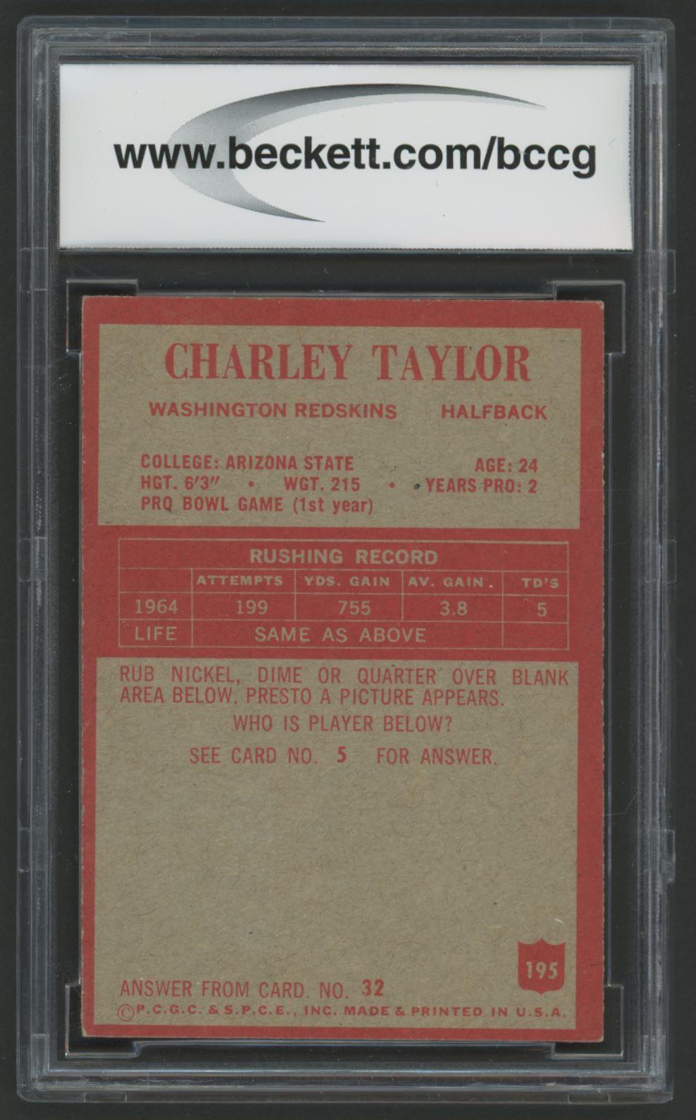 Charley Taylor 1965 Philadelphia #195 RC (BCCG 8) at PristineAuction.com Charley Taylor 1965 Philadelphia #195 RC (BCCG 8) at PristineAuction.com