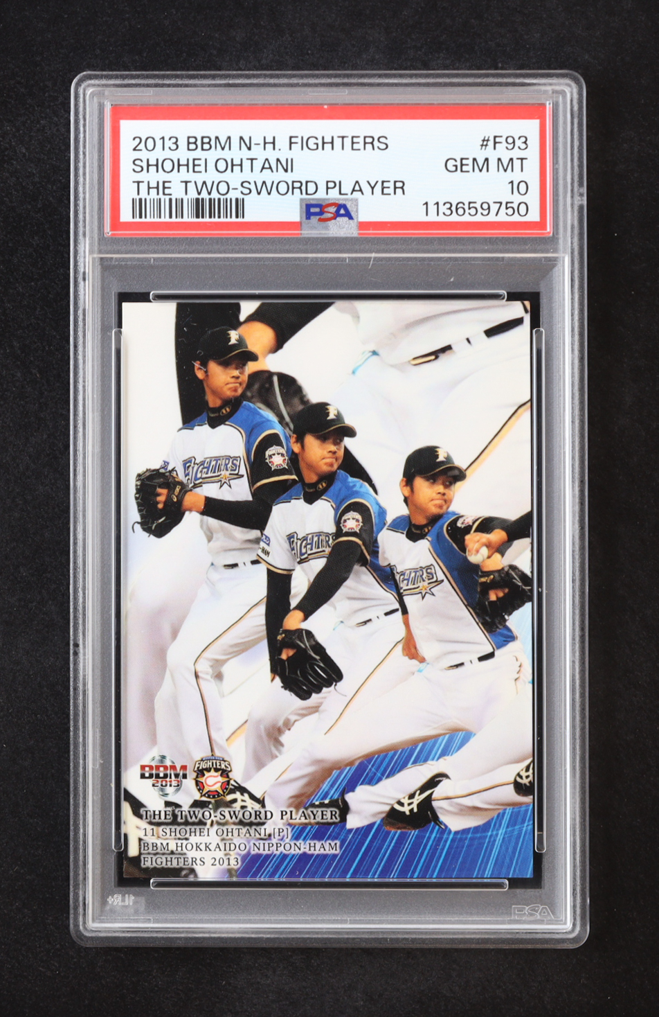 Shohei Ohtani 2013 BBM Hokkaido Nippon-Ham Fighters The Two Sword Player #F93 RC (PSA 10) at PristineAuction.com Shohei Ohtani 2013 BBM Hokkaido Nippon-Ham Fighters The Two Sword Player #F93 RC (PSA 10) at PristineAuction.com