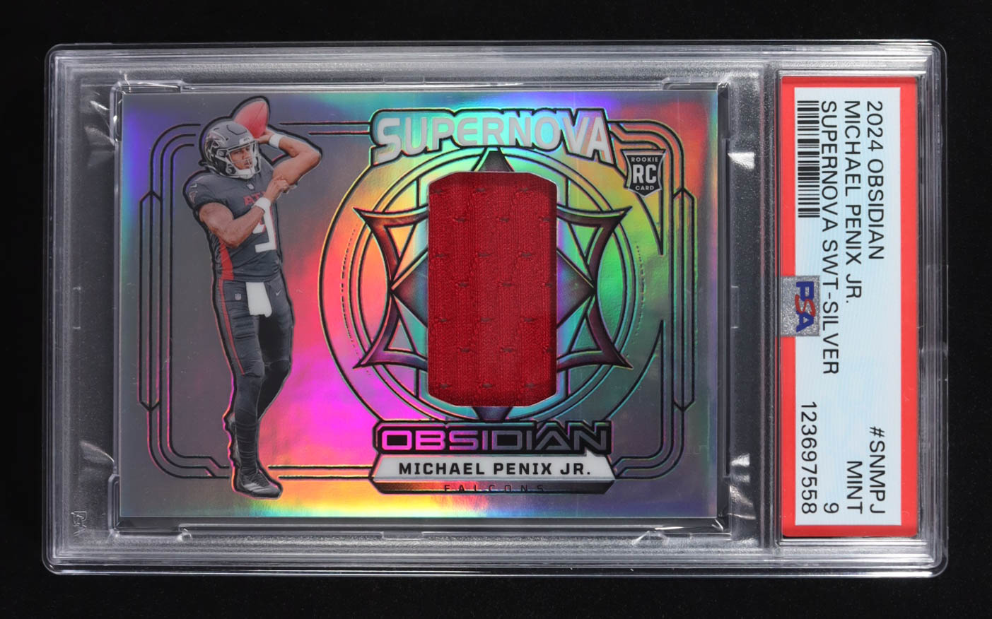 Michael Penix Jr. 2024 Panini Obsidian Supernova Swatches Silver #5 #90/99 RC (PSA 9) at PristineAuction.com Michael Penix Jr. 2024 Panini Obsidian Supernova Swatches Silver #5 #90/99 RC (PSA 9) at PristineAuction.com