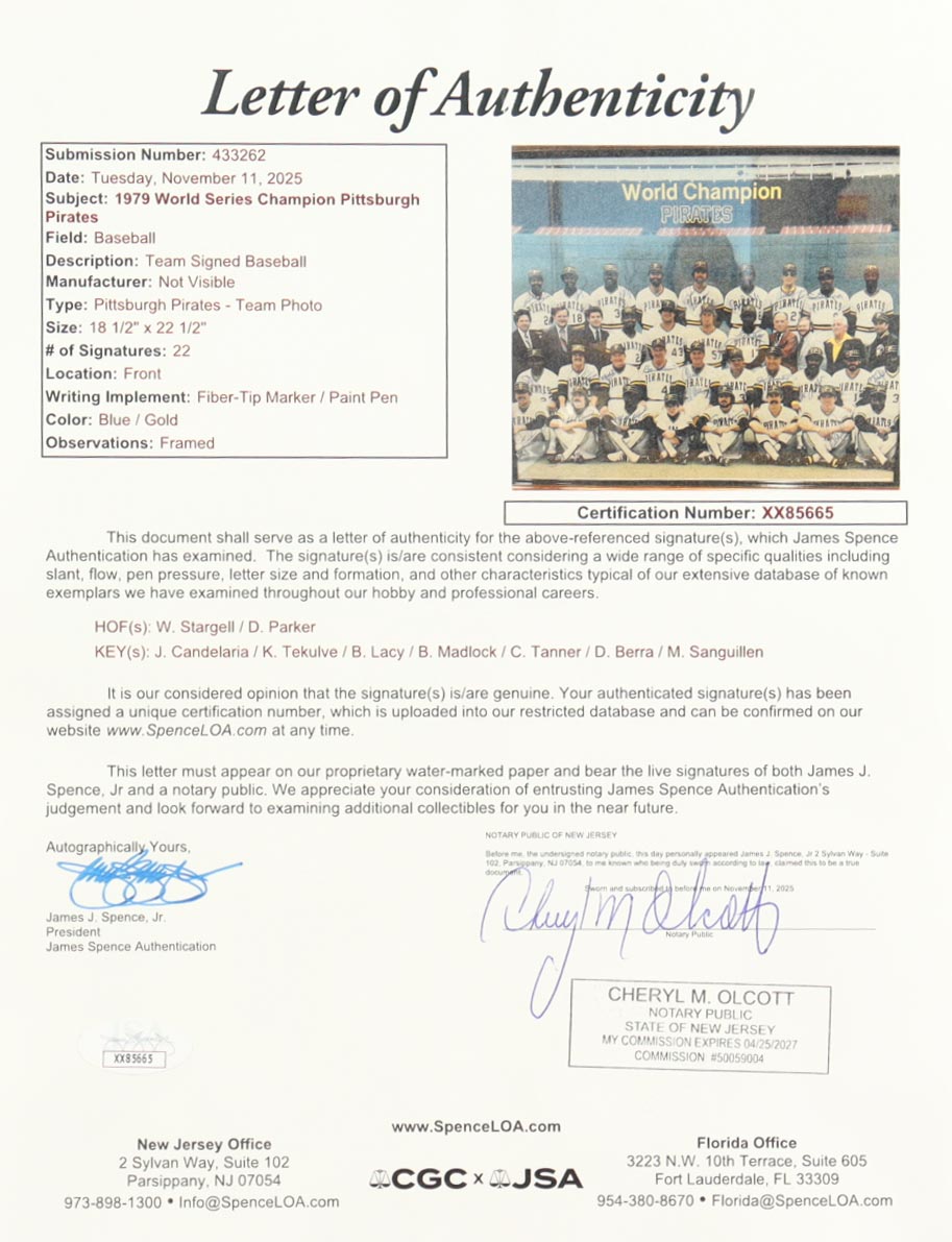1979 World Series Champion Pirates | Custom Framed Photo Team-Signed by (22) with Willie Stargell, Dave Parker, John Candelaria (JSA) at PristineAuction.com 1979 World Series Champion Pirates | Custom Framed Photo Team-Signed by (22) with Willie Stargell, Dave Parker, John Candelaria (JSA) at PristineAuction.com