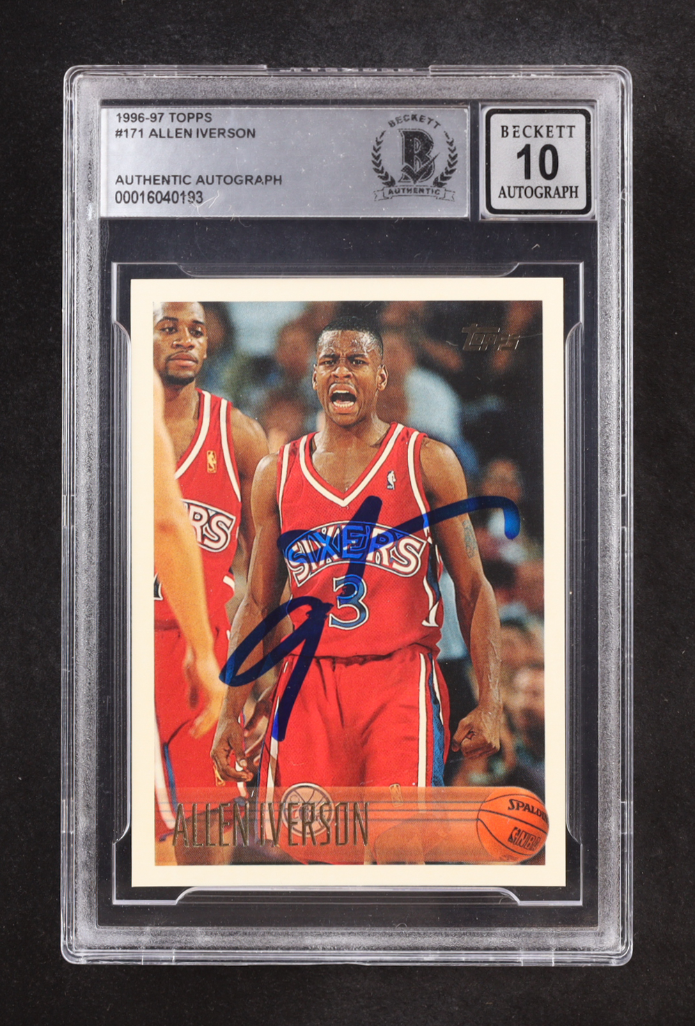 Allen Iverson Signed 1996-97 Topps #171 RC (BGS | Auto 10) at PristineAuction.com Allen Iverson Signed 1996-97 Topps #171 RC (BGS | Auto 10) at PristineAuction.com