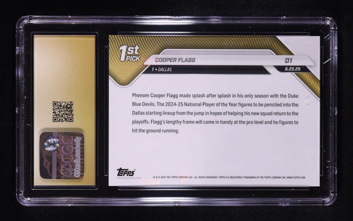 Cooper Flagg 2025-26 Topps Now #D1 RC (CGC 10 | Pristine Black Label) at PristineAuction.com Cooper Flagg 2025-26 Topps Now #D1 RC (CGC 10 | Pristine Black Label) at PristineAuction.com