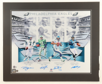 Eagles Quarterbacks Custom Matted Photo Display Signed By (4) with Donovan McNabb, Michael Vick, Randall Cunningham, & Ron Jaworski (Beckett) at PristineAuction.com