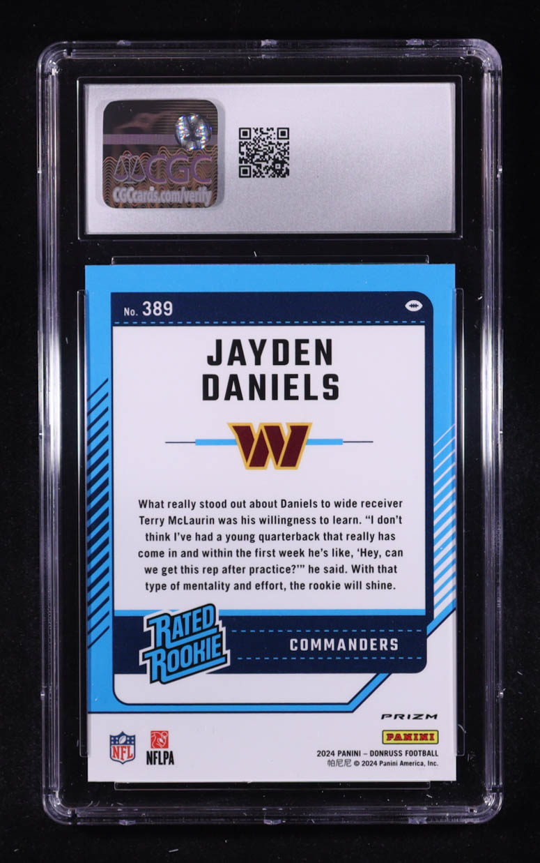 Jayden Daniels 2024 Donruss Optic Rated Rookies Preview Pink #389 RC (CGC 9) at PristineAuction.com Jayden Daniels 2024 Donruss Optic Rated Rookies Preview Pink #389 RC (CGC 9) at PristineAuction.com