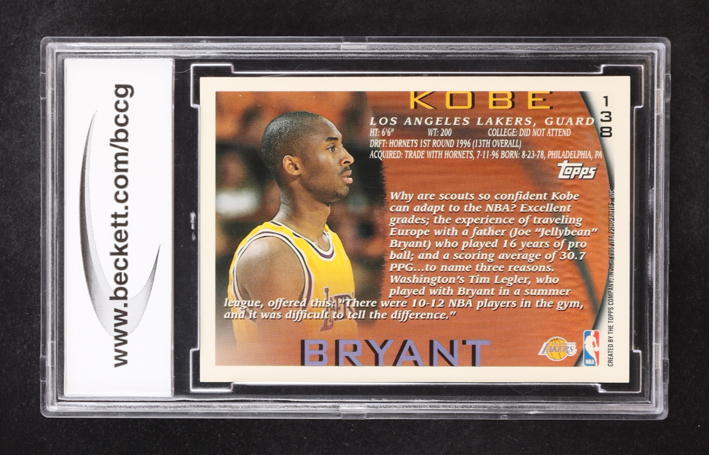 Kobe Bryant 1996-97 Topps #138 RC (BCCG 10) at PristineAuction.com Kobe Bryant 1996-97 Topps #138 RC (BCCG 10) at PristineAuction.com