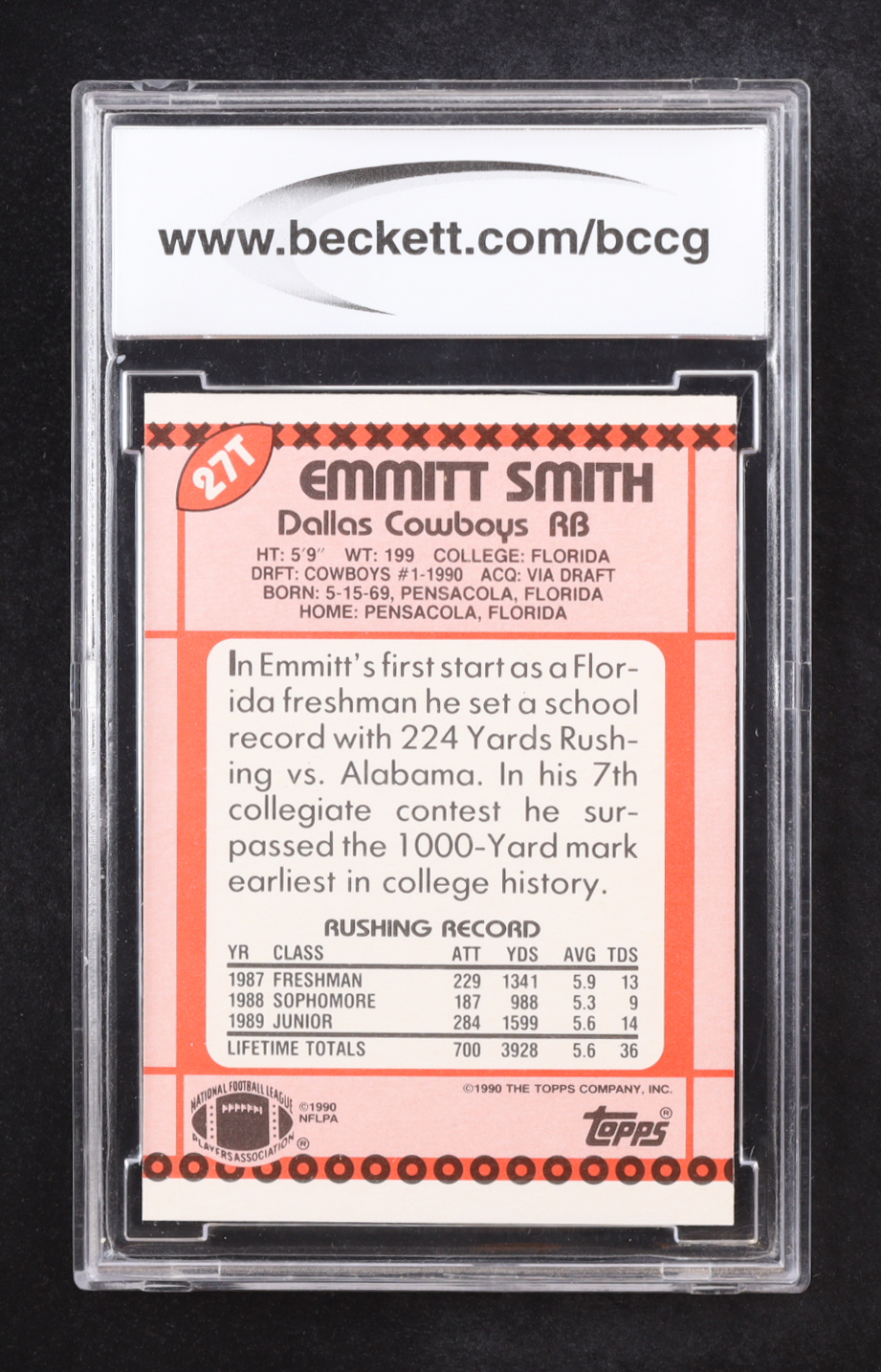 Emmitt Smith 1990 Topps Traded #27T RC (BCCG 10) at PristineAuction.com Emmitt Smith 1990 Topps Traded #27T RC (BCCG 10) at PristineAuction.com