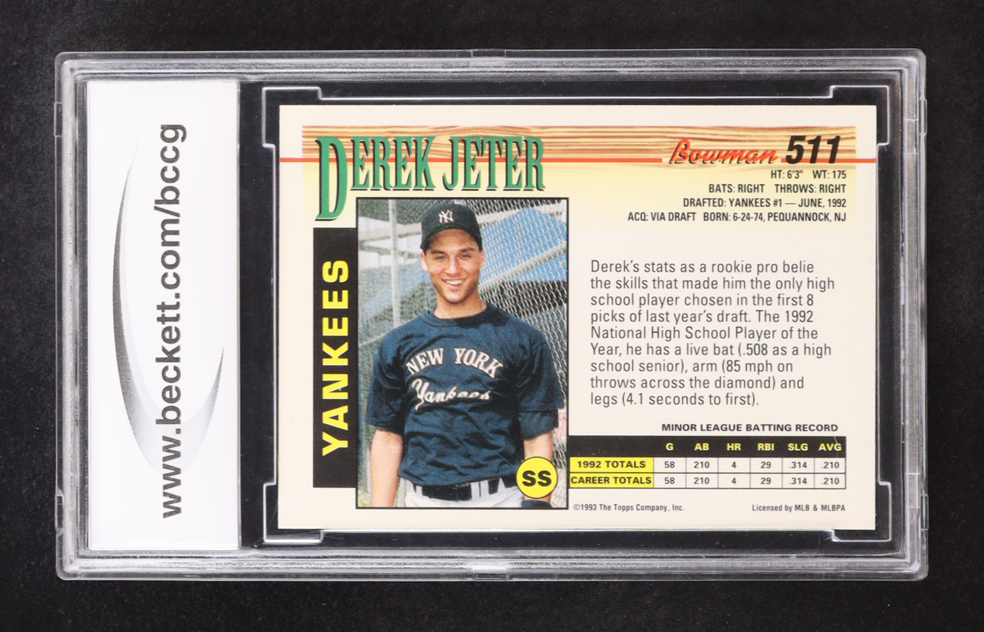 Derek Jeter 1993 Bowman #511 RC (BCCG 10) at PristineAuction.com Derek Jeter 1993 Bowman #511 RC (BCCG 10) at PristineAuction.com
