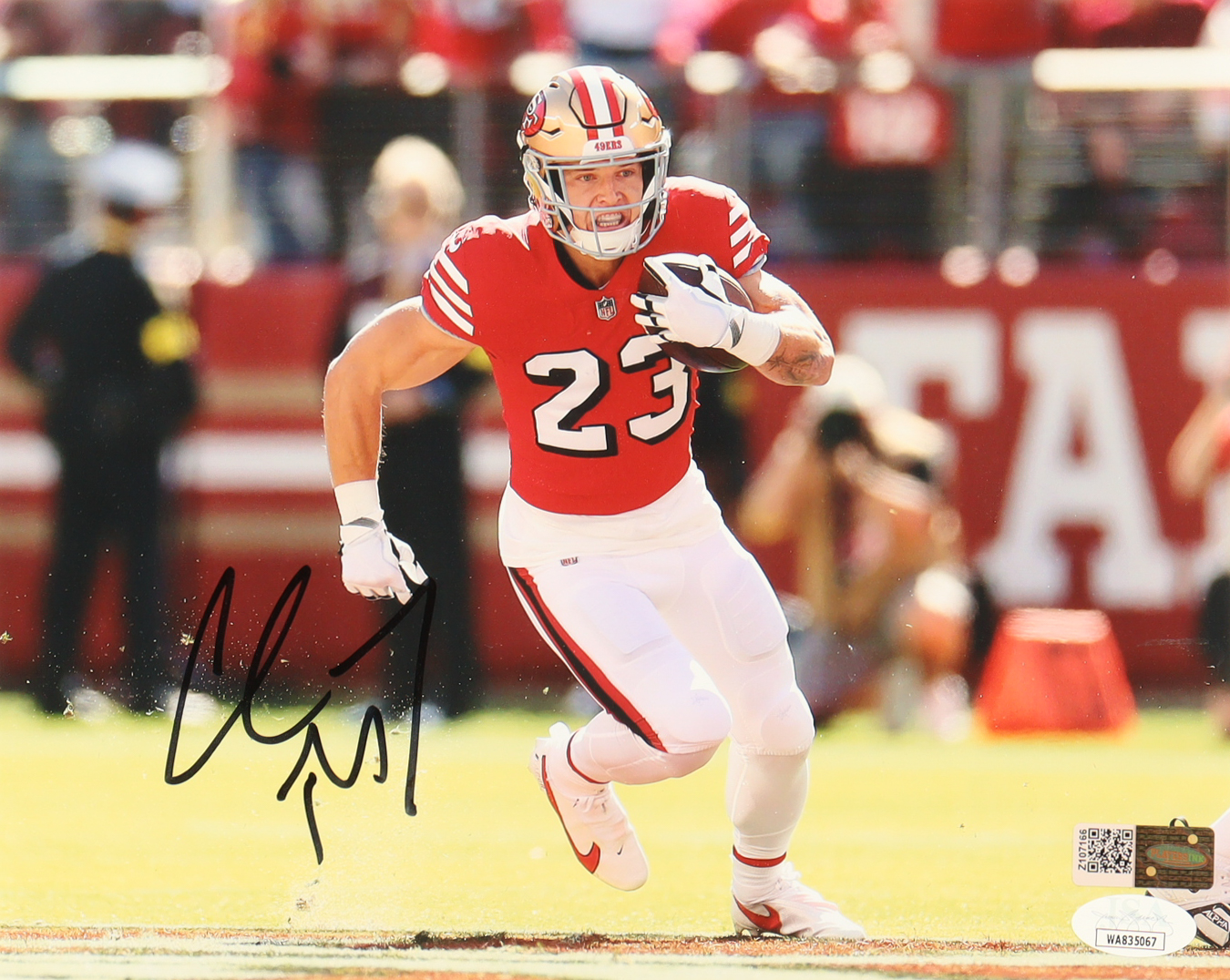 Christian McCaffrey Signed 49ers 8x10 Photo (JSA) at PristineAuction.com Christian McCaffrey Signed 49ers 8x10 Photo (JSA) at PristineAuction.com