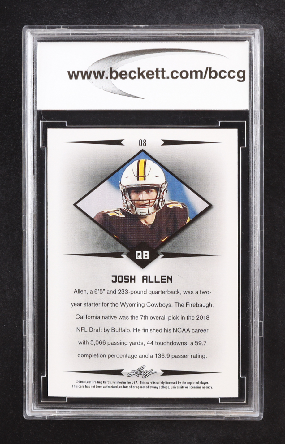 Josh Allen 2018 Leaf Rookie Star #08 RC (BCCG 10) at PristineAuction.com Josh Allen 2018 Leaf Rookie Star #08 RC (BCCG 10) at PristineAuction.com