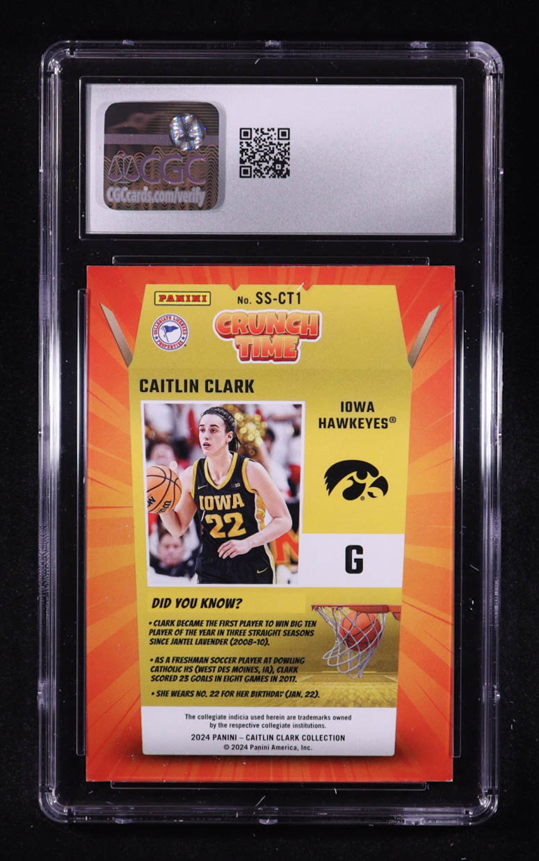Caitlin Clark 2024 Panini Caitlin Clark Collection Donruss Crunch Time Dot #CT1 RC (CGC 8) at PristineAuction.com Caitlin Clark 2024 Panini Caitlin Clark Collection Donruss Crunch Time Dot #CT1 RC (CGC 8) at PristineAuction.com