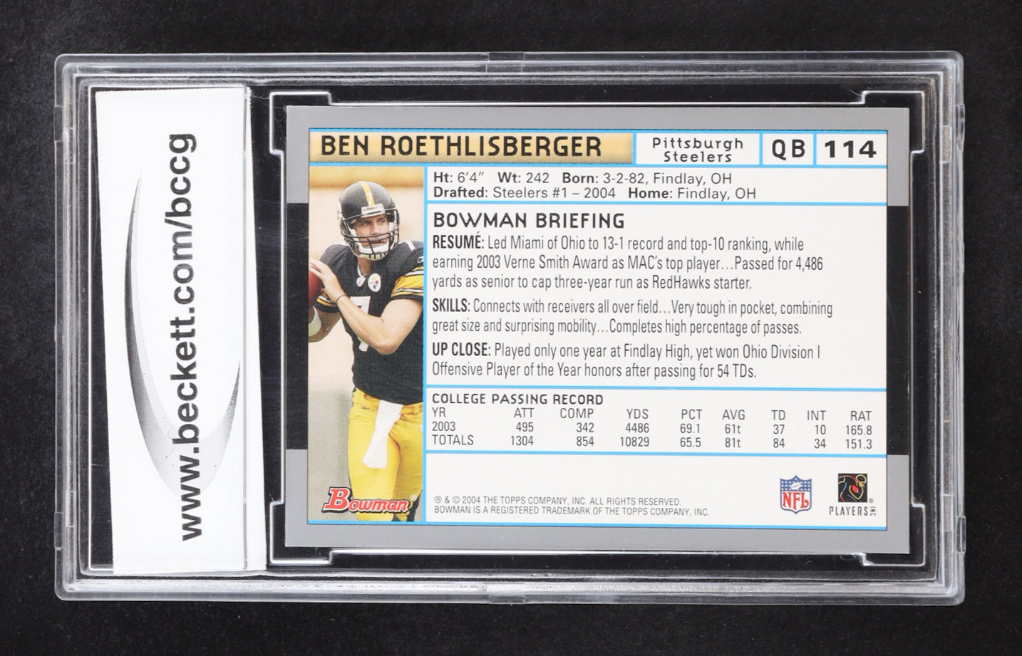 Ben Roethlisberger 2004 Bowman #114 RC (BCCG 10) at PristineAuction.com Ben Roethlisberger 2004 Bowman #114 RC (BCCG 10) at PristineAuction.com