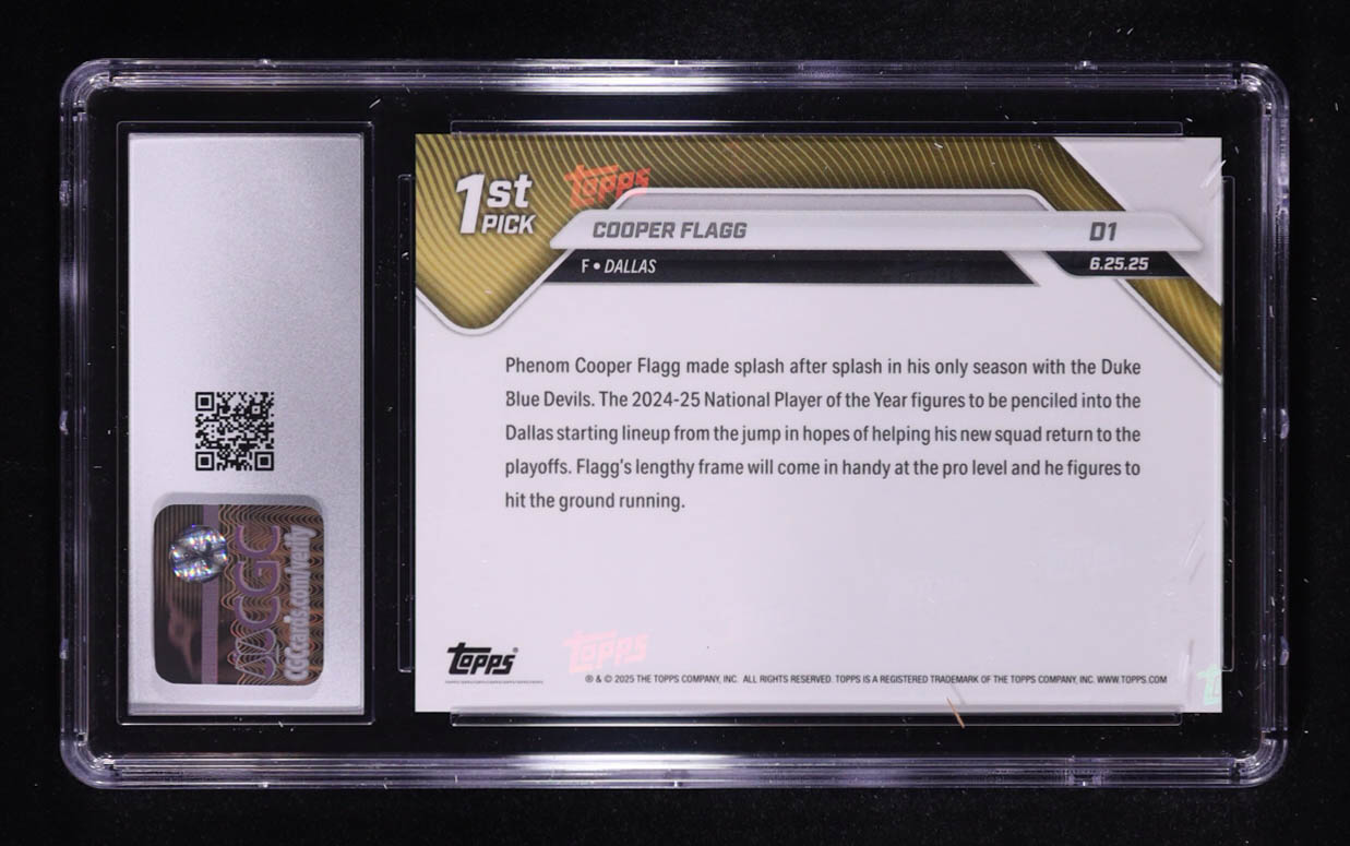 Cooper Flagg 2025-26 Topps Now #D1 RC (CGC 10) at PristineAuction.com Cooper Flagg 2025-26 Topps Now #D1 RC (CGC 10) at PristineAuction.com