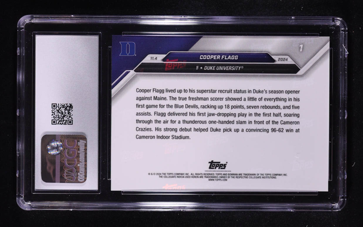 Cooper Flagg 2024-25 Bowman University Now #1 RC (CGC 10) at PristineAuction.com Cooper Flagg 2024-25 Bowman University Now #1 RC (CGC 10) at PristineAuction.com