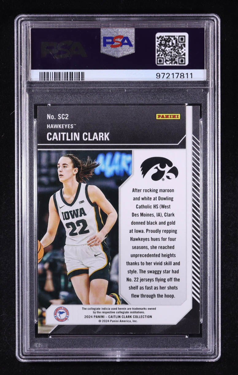 Caitlin Clark 2024 Panini Caitlin Clark Collection Contenders School Colors Pointed Stars #SC2 #295/299 RC (PSA 9) at PristineAuction.com Caitlin Clark 2024 Panini Caitlin Clark Collection Contenders School Colors Pointed Stars #SC2 #295/299 RC (PSA 9) at PristineAuction.com
