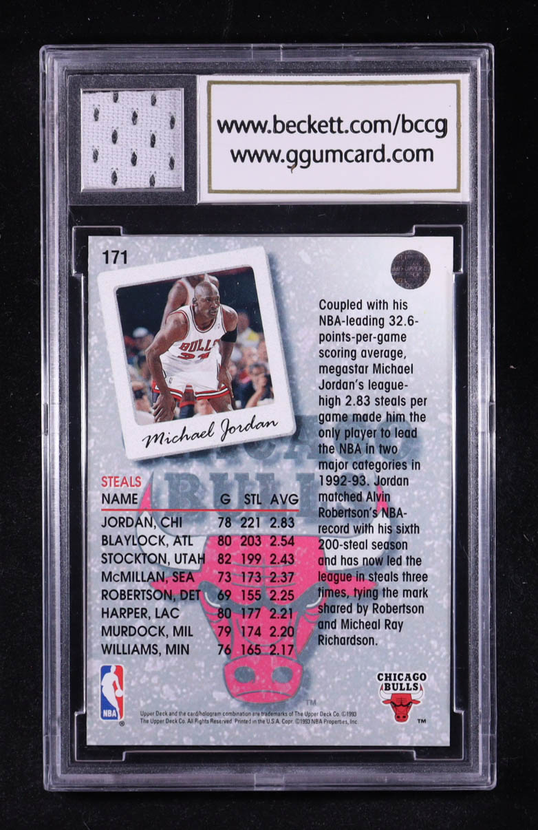 Michael Jordan 1993-94 Upper Deck Game-Used Jersey #171 (BCCG 10) at PristineAuction.com Michael Jordan 1993-94 Upper Deck Game-Used Jersey #171 (BCCG 10) at PristineAuction.com