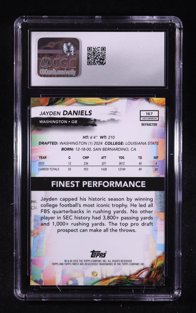 Jayden Daniels 2024 Finest Refractors #167 RC (CGC 10) at PristineAuction.com Jayden Daniels 2024 Finest Refractors #167 RC (CGC 10) at PristineAuction.com