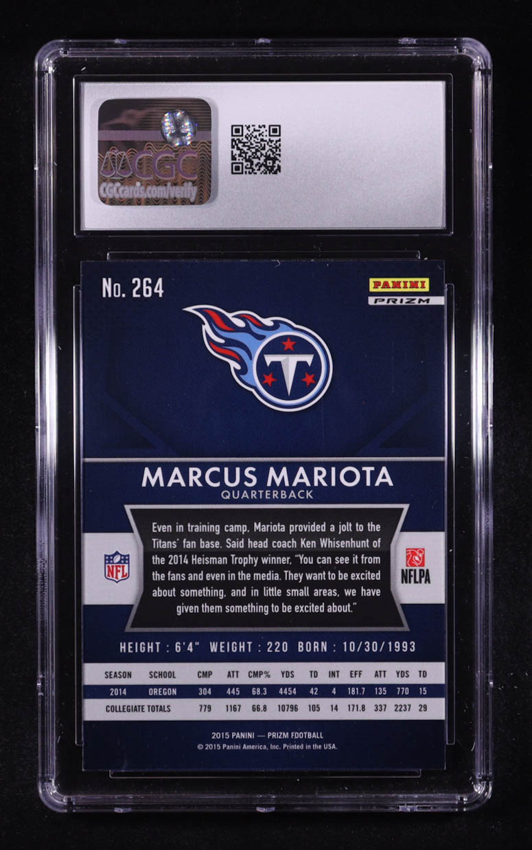 Marcus Mariota 2015 Panini Prizm Prizms Red White and Blue #264 RC (CGC 9.5) at PristineAuction.com Marcus Mariota 2015 Panini Prizm Prizms Red White and Blue #264 RC (CGC 9.5) at PristineAuction.com