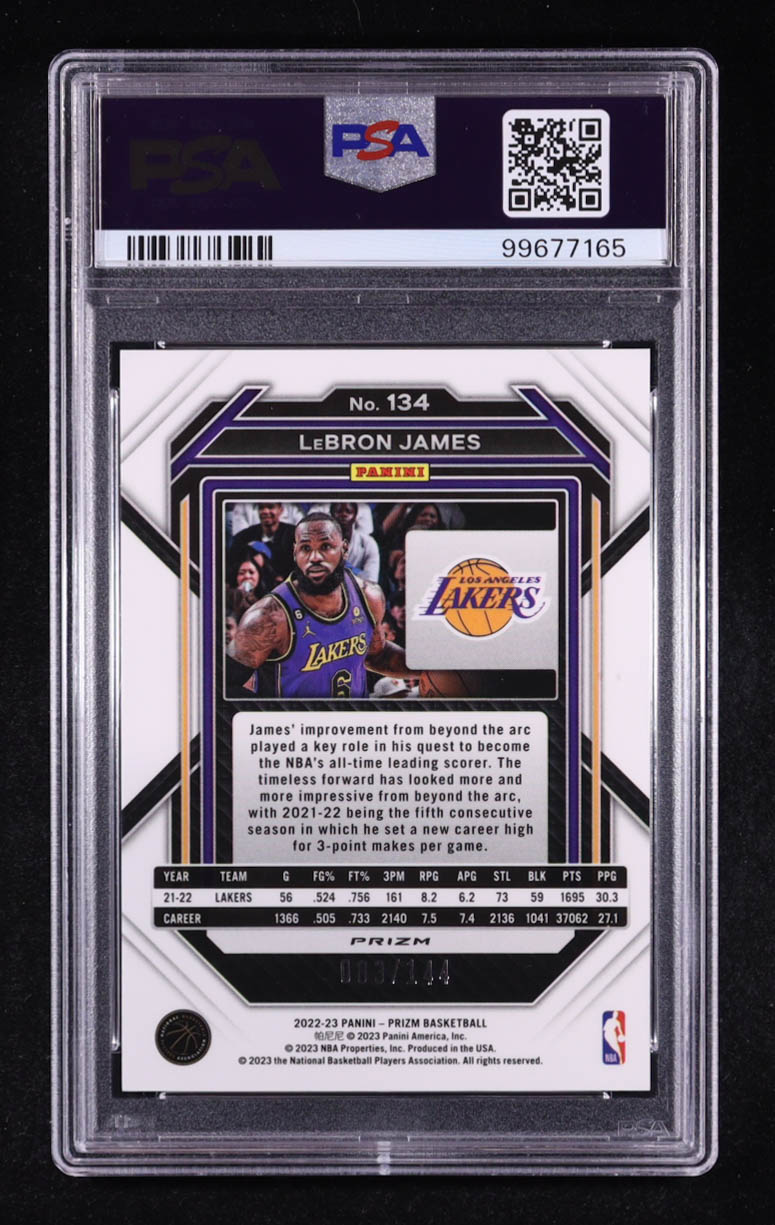 LeBron James 2022-23 Panini Prizm Prizm Blue Sparkle #134 #003/144 (PSA 9) at PristineAuction.com LeBron James 2022-23 Panini Prizm Prizm Blue Sparkle #134 #003/144 (PSA 9) at PristineAuction.com