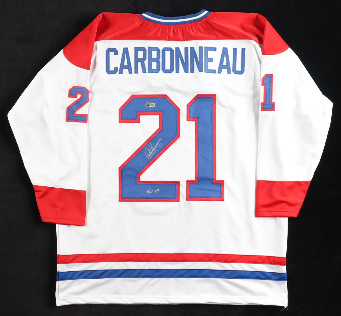 Guy Carbonneau Signed Jersey Inscribed "HOF 19" (Beckett) at PristineAuction.com Guy Carbonneau Signed Jersey Inscribed "HOF 19" (Beckett) at PristineAuction.com