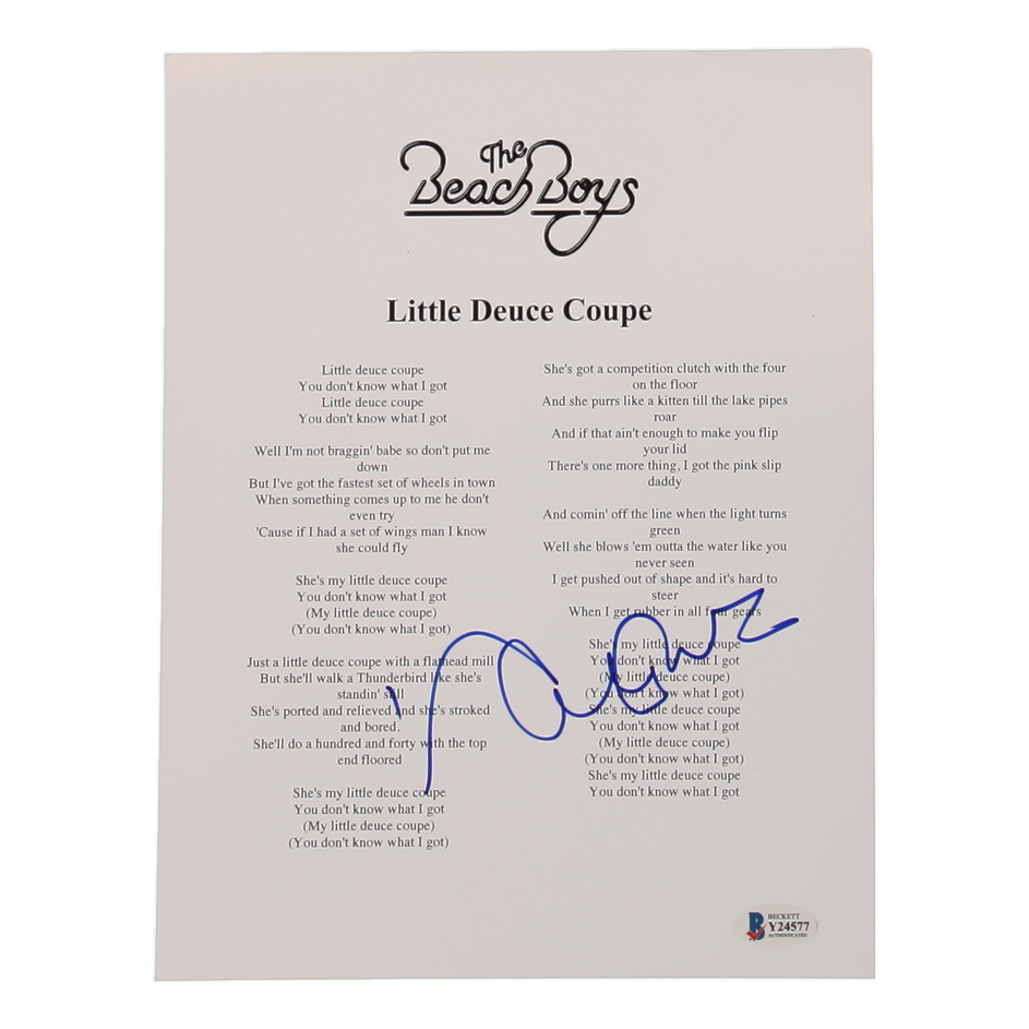 David Marks Signed The Beach Boys "Little Deuce Coupe" 8x10 Lyric Sheet Photo (Beckett) at PristineAuction.com David Marks Signed The Beach Boys "Little Deuce Coupe" 8x10 Lyric Sheet Photo (Beckett) at PristineAuction.com