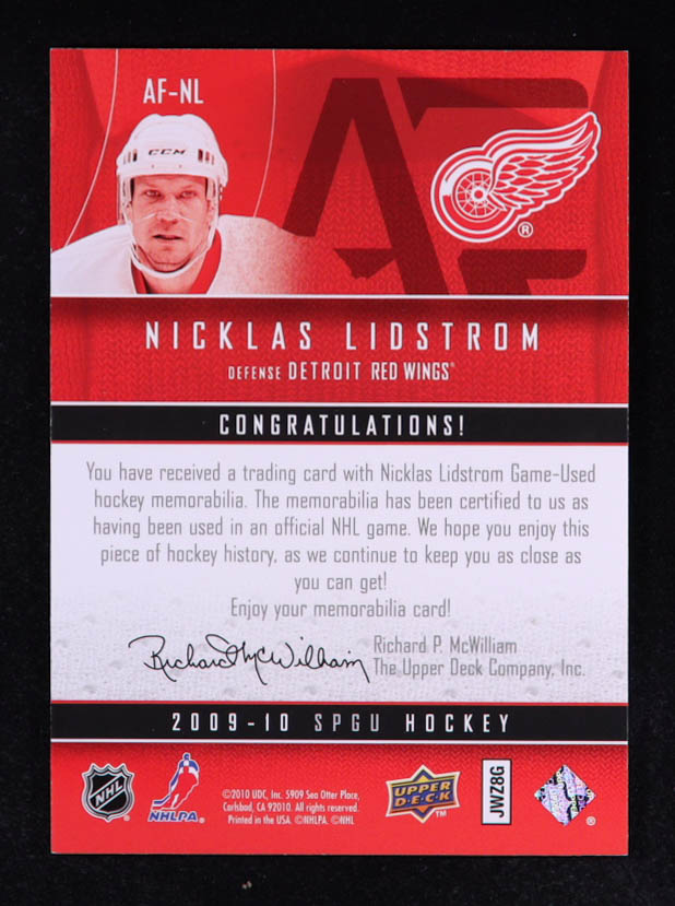 Nicklas Lidstrom 2009-10 SP Game Used Authentic Fabrics Gold #AFNL #021/100 at PristineAuction.com Nicklas Lidstrom 2009-10 SP Game Used Authentic Fabrics Gold #AFNL #021/100 at PristineAuction.com