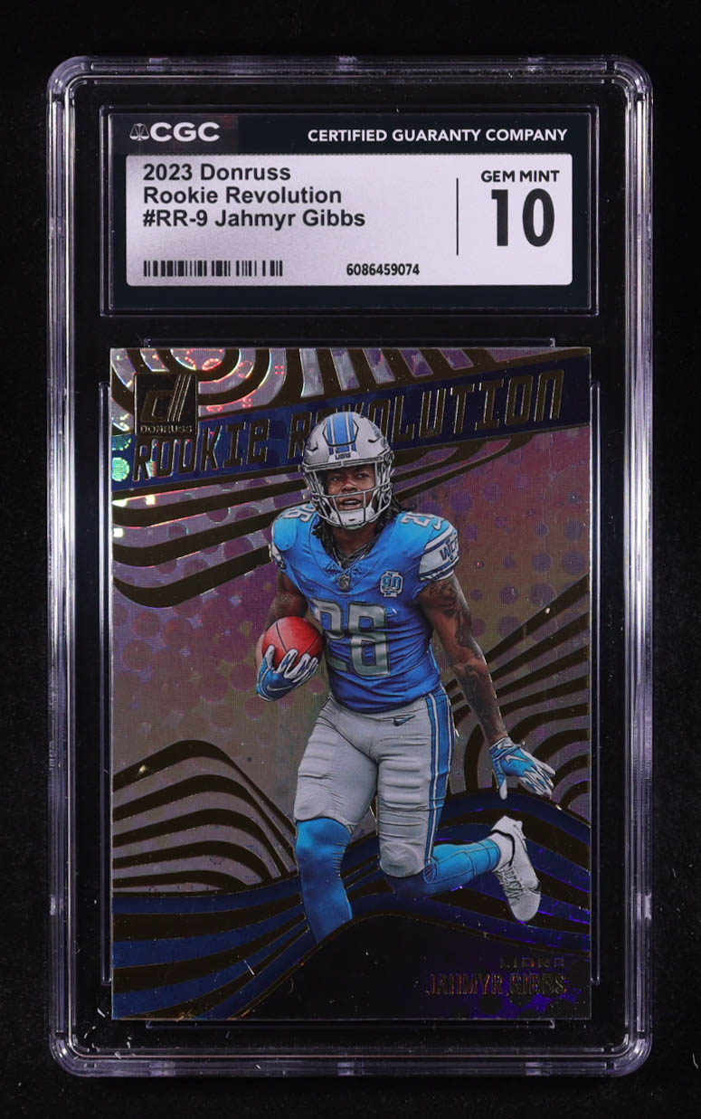 Jahmyr Gibbs 2023 Donruss Rookie Revolution #9 RC (CGC 10) at PristineAuction.com Jahmyr Gibbs 2023 Donruss Rookie Revolution #9 RC (CGC 10) at PristineAuction.com