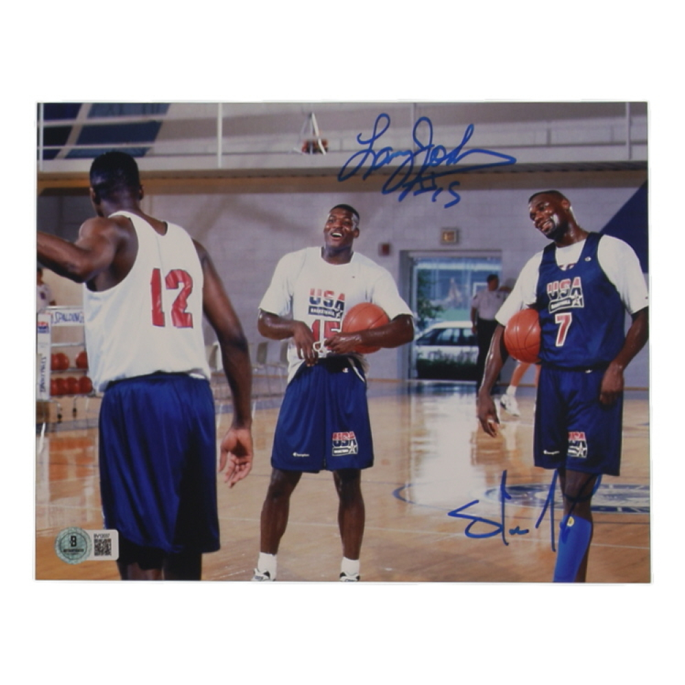 Shawn Kemp & Larry Johnson Signed Team USA 8x10 Photo (Beckett) at PristineAuction.com