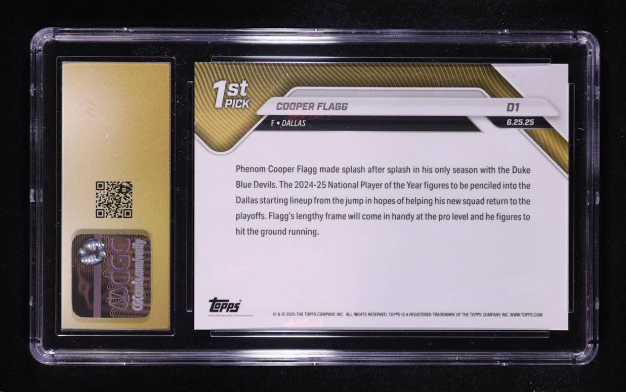 Cooper Flagg 2025-26 Topps Now #D1 RC (CGC 10 | Pristine Black Label) at PristineAuction.com Cooper Flagg 2025-26 Topps Now #D1 RC (CGC 10 | Pristine Black Label) at PristineAuction.com