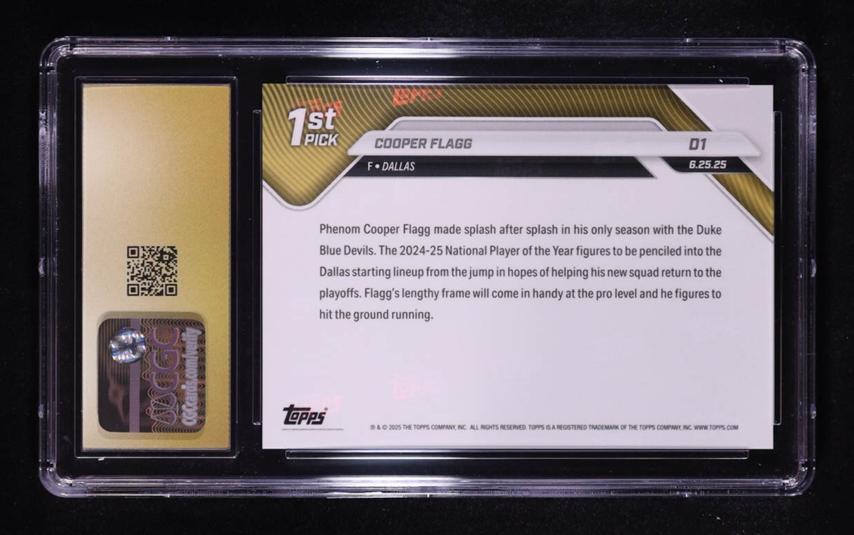 Cooper Flagg 2025-26 Topps Now #D1 RC (CGC 10 | Pristine Black Label) at PristineAuction.com Cooper Flagg 2025-26 Topps Now #D1 RC (CGC 10 | Pristine Black Label) at PristineAuction.com