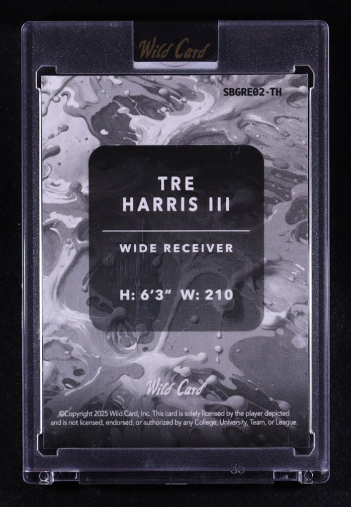 Tre Harris III 2025 Wild Card Splat Background 2 Green Kaleidoscope #SBGRE02-TH #01/10 RC at PristineAuction.com Tre Harris III 2025 Wild Card Splat Background 2 Green Kaleidoscope #SBGRE02-TH #01/10 RC at PristineAuction.com