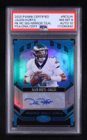 Jalen Hurts 2020 Certified Rookie Roll Call Signatures Mirror Teal #12 #17/25 RC (PSA 8 | Auto 10) at PristineAuction.com