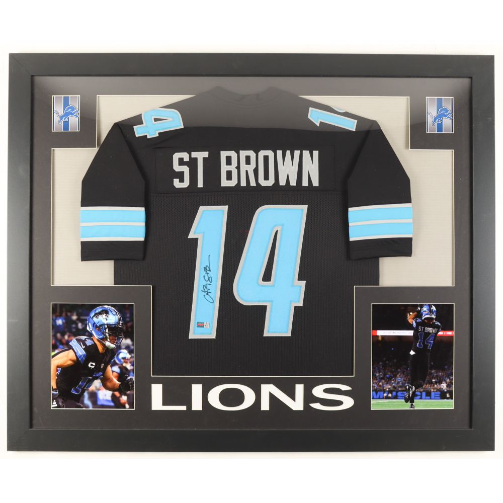 Amon-Ra St. Brown Signed Custom Framed Jersey Display (PIA) at PristineAuction.com