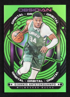 Giannis Antetokounmpo 2024-25 Panini Obsidian Orbital Electric Etch Green Flood #13 #13/25 at PristineAuction.com