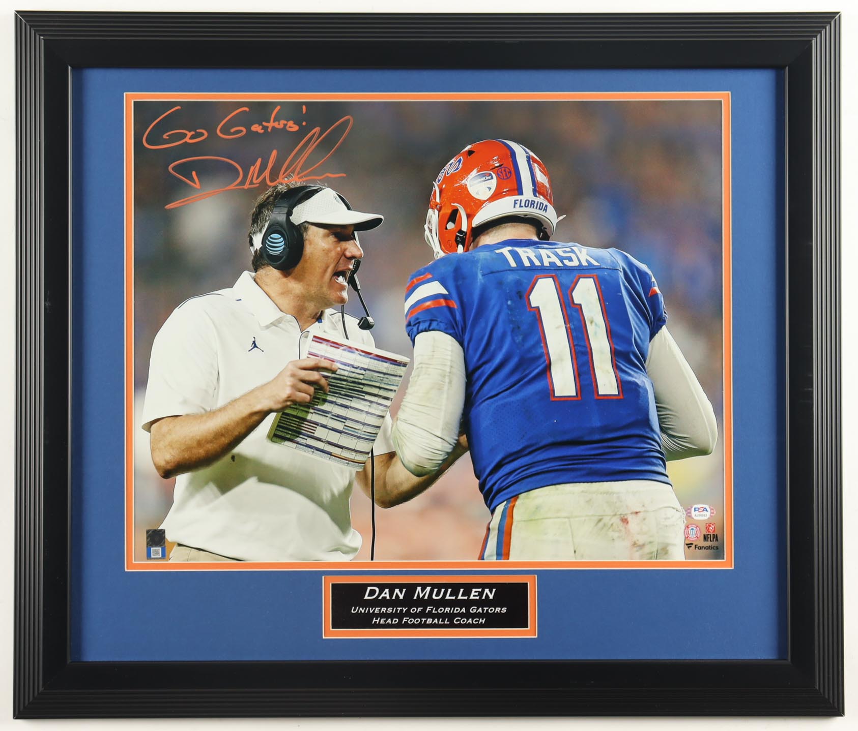 Dan Mullen Signed Florida Gators Custom Framed Photo Display Inscribed "Go Gators!" (PSA) at PristineAuction.com Dan Mullen Signed Florida Gators Custom Framed Photo Display Inscribed "Go Gators!" (PSA) at PristineAuction.com