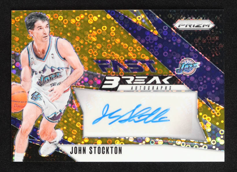 John Stockton 2024-25 Panini Prizm Fast Break Autographs Gold #30 #08/10 at PristineAuction.com John Stockton 2024-25 Panini Prizm Fast Break Autographs Gold #30 #08/10 at PristineAuction.com