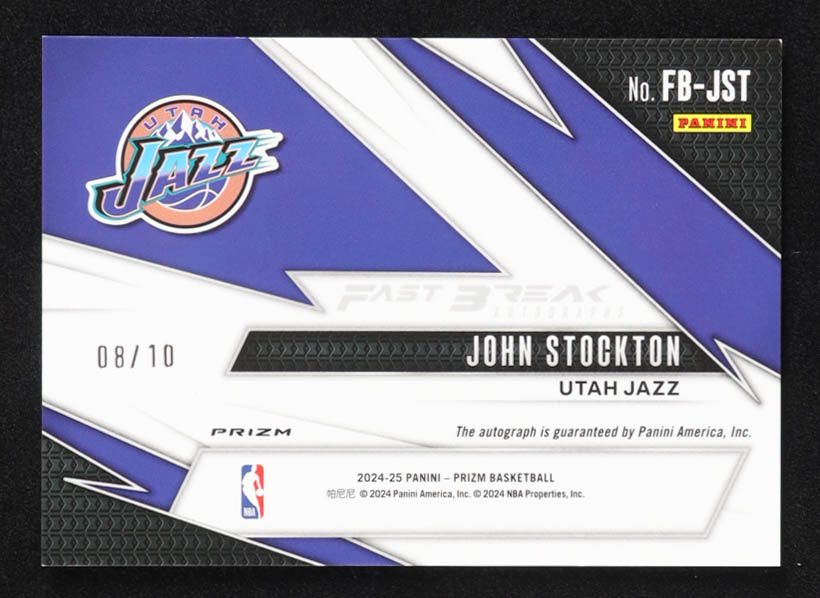 John Stockton 2024-25 Panini Prizm Fast Break Autographs Gold #30 #08/10 at PristineAuction.com John Stockton 2024-25 Panini Prizm Fast Break Autographs Gold #30 #08/10 at PristineAuction.com
