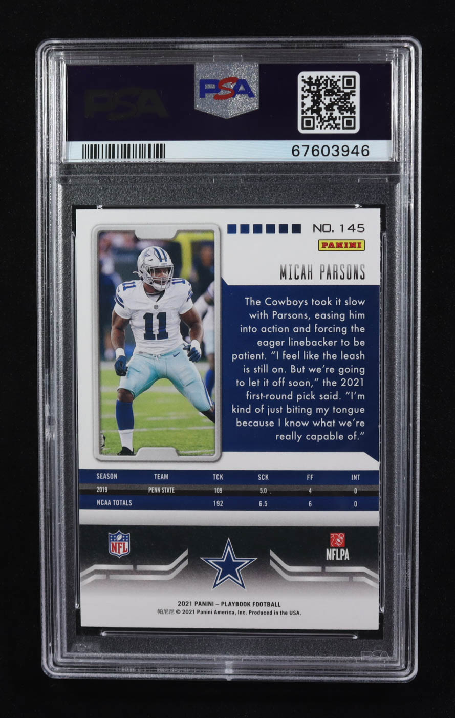 Micah Parsons 2021 Panini Playbook Holo #145 RC (PSA 10) at PristineAuction.com Micah Parsons 2021 Panini Playbook Holo #145 RC (PSA 10) at PristineAuction.com