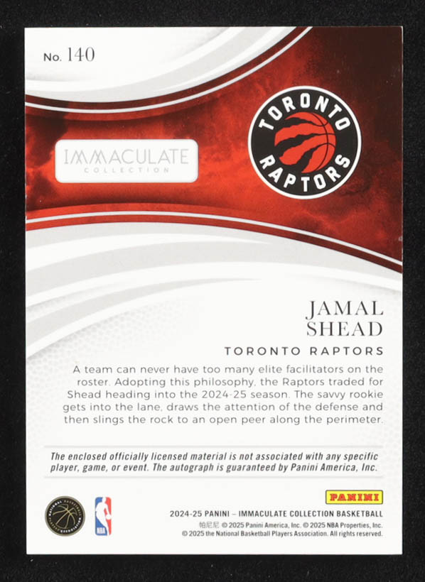 Jamal Shead 2024-25 Immaculate Collection #140 #26/99 JSY AU RC at PristineAuction.com Jamal Shead 2024-25 Immaculate Collection #140 #26/99 JSY AU RC at PristineAuction.com