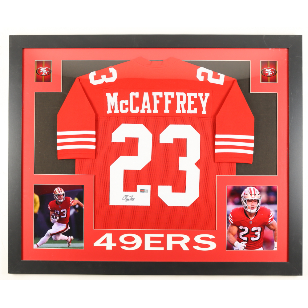 Christian McCaffrey Signed Custom Framed Jersey Display (PIA) at PristineAuction.com