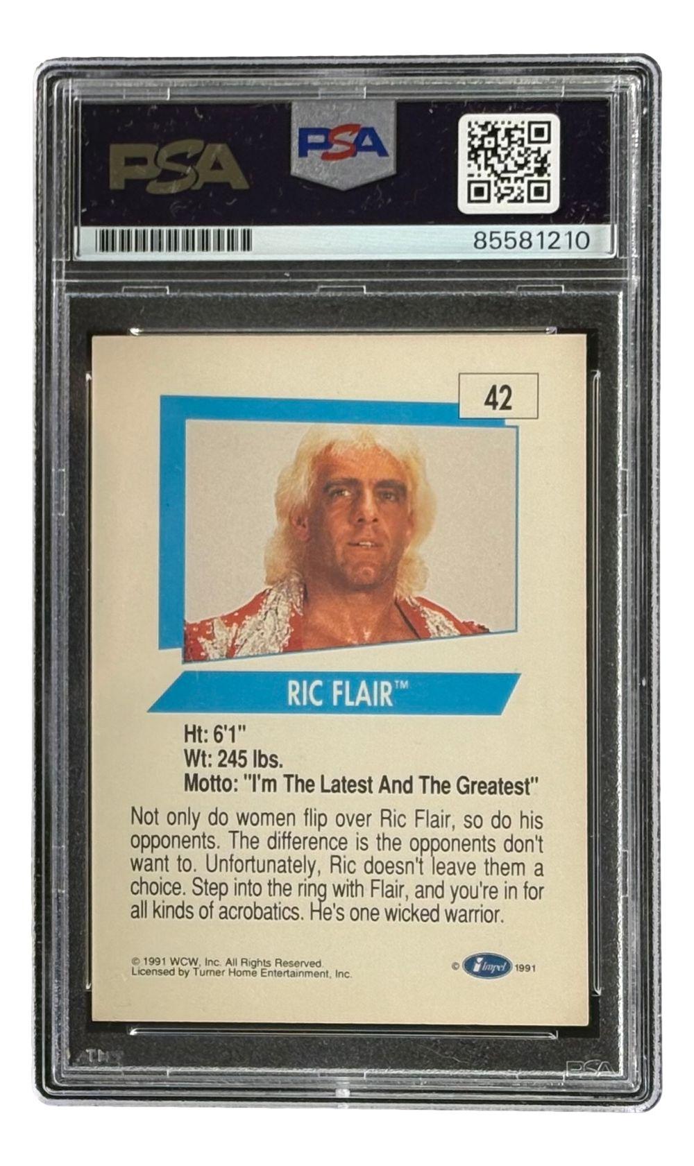 Ric Flair Signed 1991 WCW #42 Inscribed "16x" (PSA) at PristineAuction.com Ric Flair Signed 1991 WCW #42 Inscribed "16x" (PSA) at PristineAuction.com