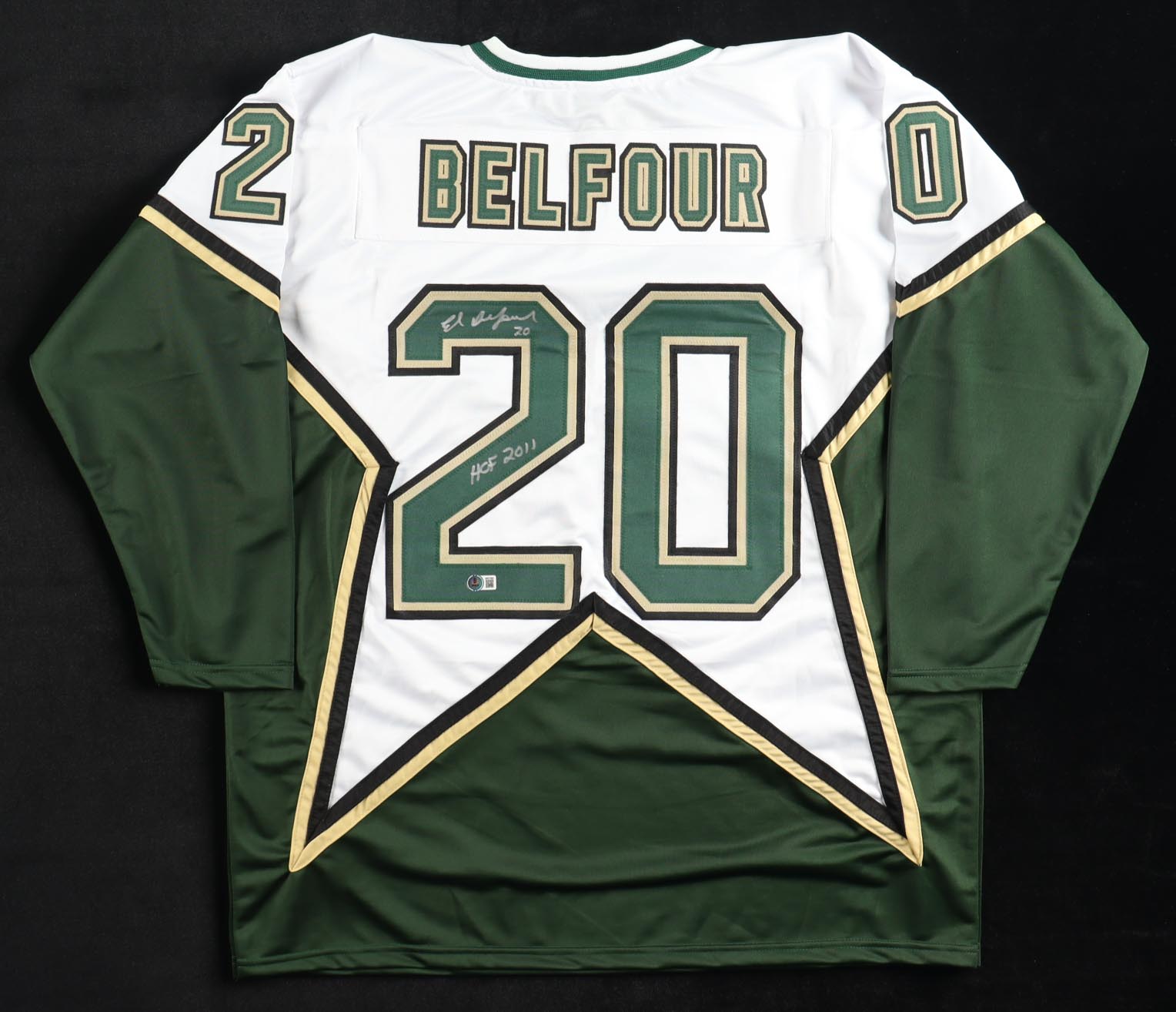 Ed Belfour Signed Jersey Inscribed "HOF 2011" (Beckett) at PristineAuction.com Ed Belfour Signed Jersey Inscribed "HOF 2011" (Beckett) at PristineAuction.com